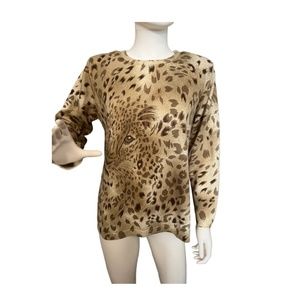 Vintage 80s Chetah/Animal Print Wool Sweather w/Shoulderpads